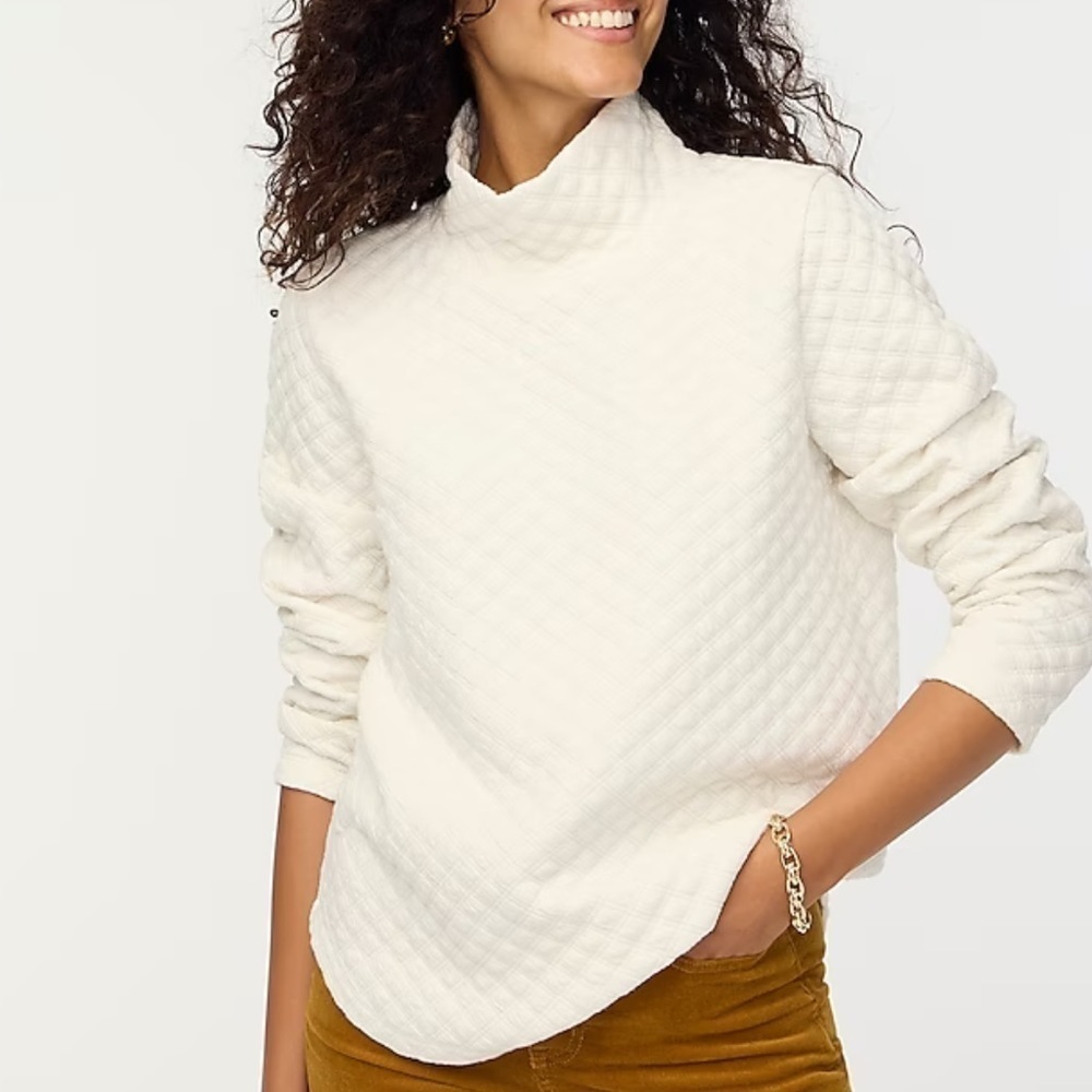 J crew quilted mockneck pullover ivory